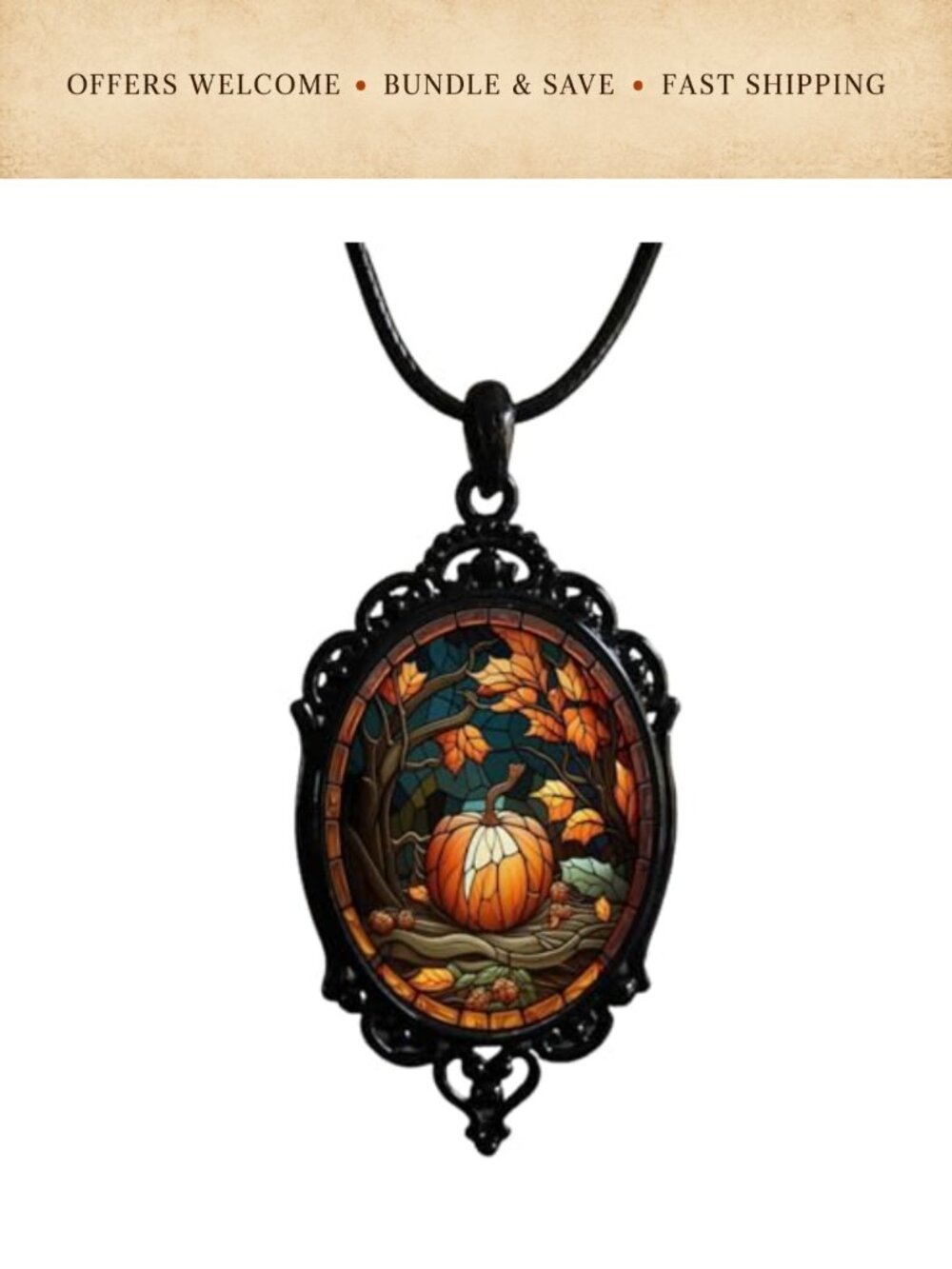 Gothic Witch Cameo Necklace Crystal Pendant 19.6" Lobster Clasp Punk